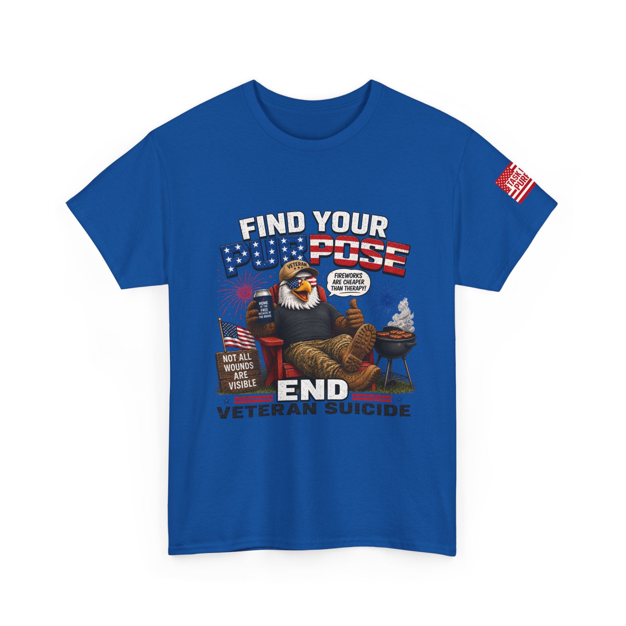 Find Your Purpose 4th of July Veteran Suicide Awareness T-Shirt — Patriotic Eagle BBQ Design