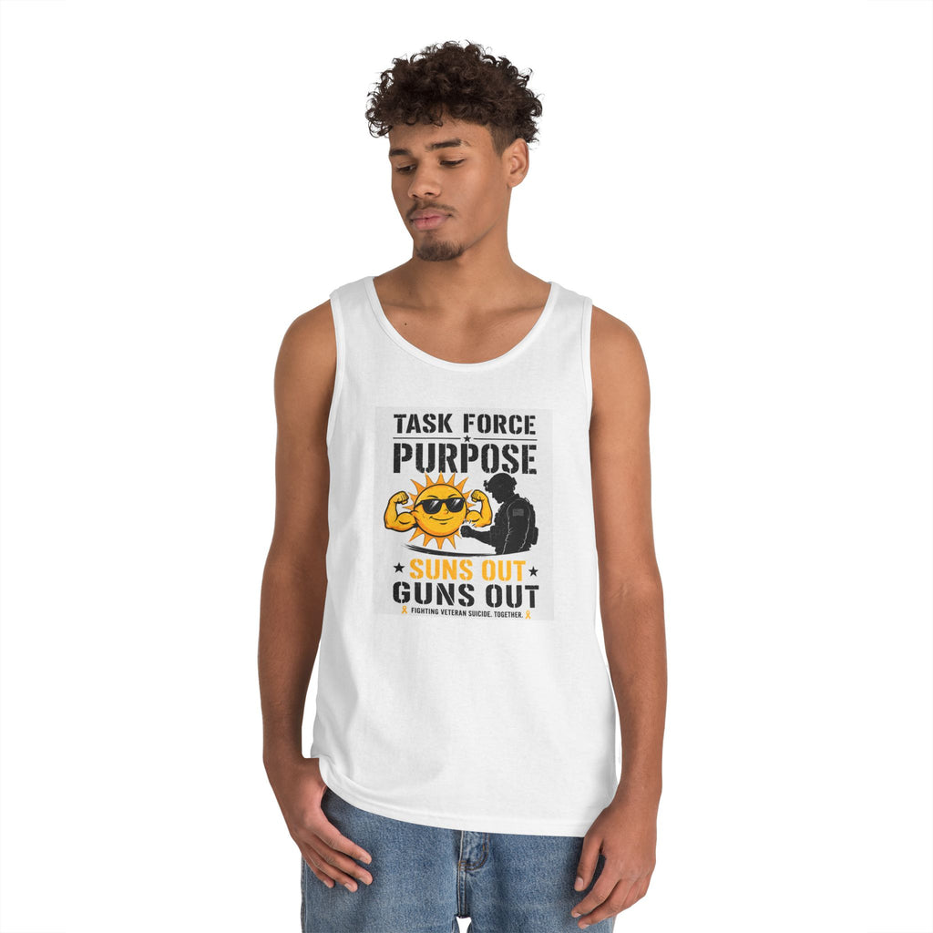 Tank Top — "Task Force Purpose: Suns Out Guns Out" Funny Summer Fitness Tank for Veterans & Tactical Fans