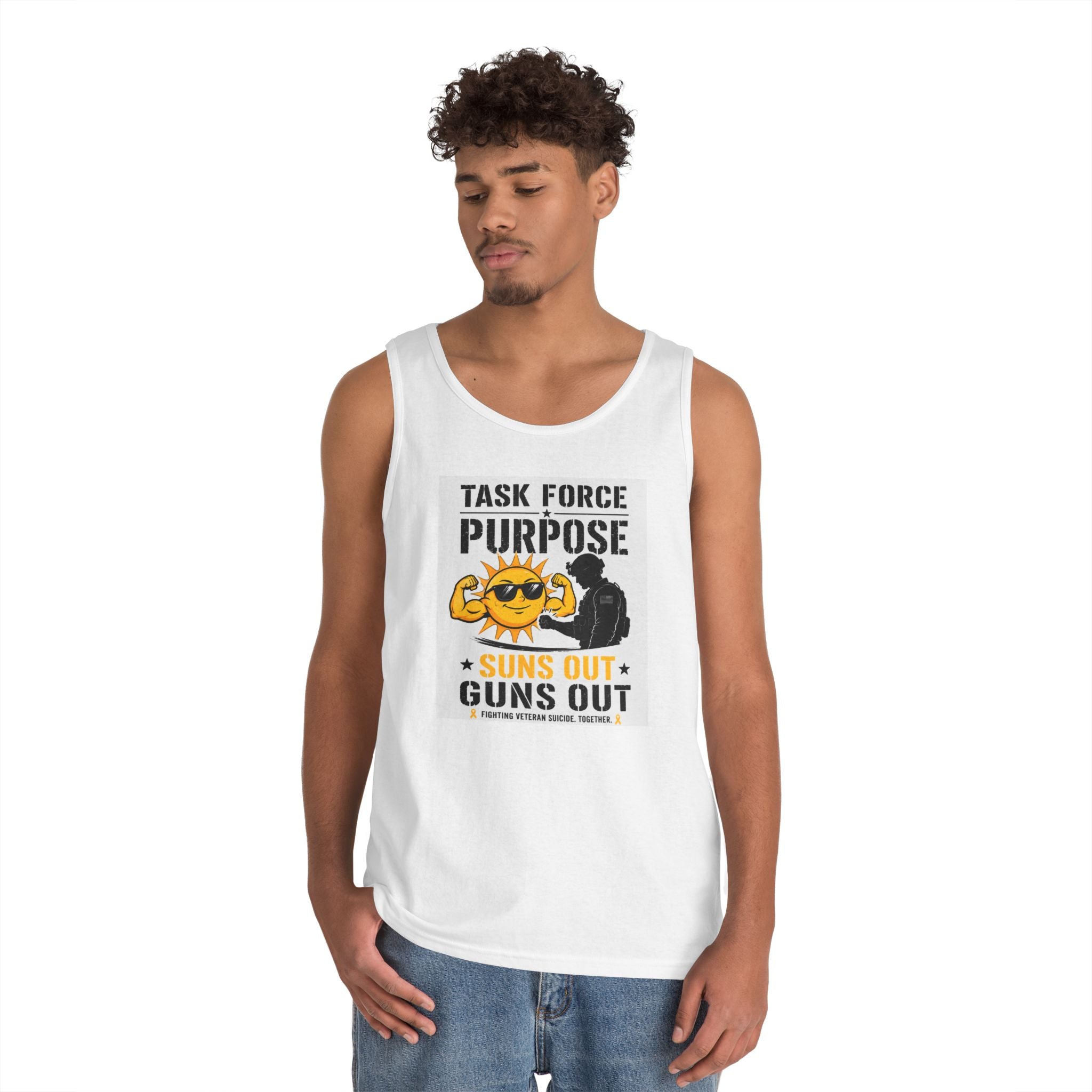 Tank Top — "Task Force Purpose: Suns Out Guns Out" Funny Summer Fitness Tank for Veterans & Tactical Fans