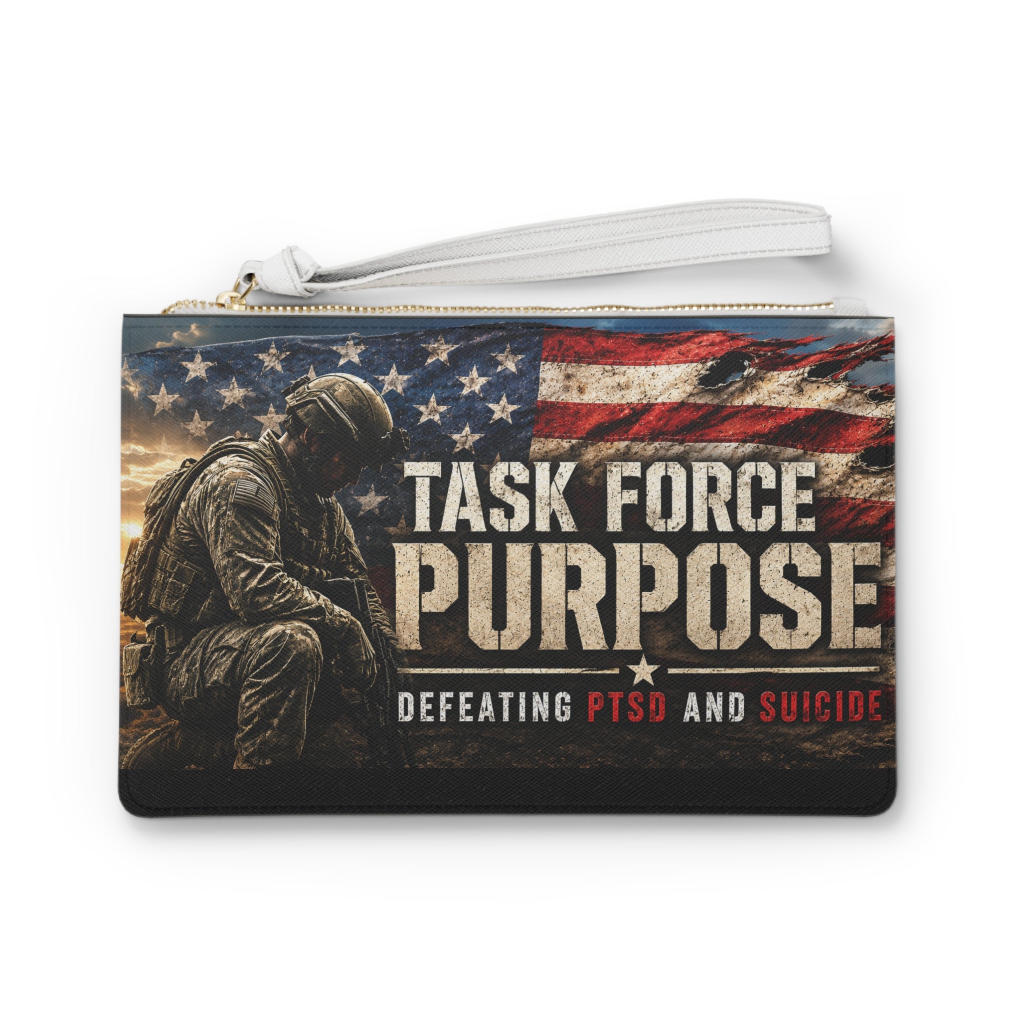 Task Force Purpose Clutch — "Defeating PTSD and Suicide" Military Veteran Wristlet (Resilient American Flag)