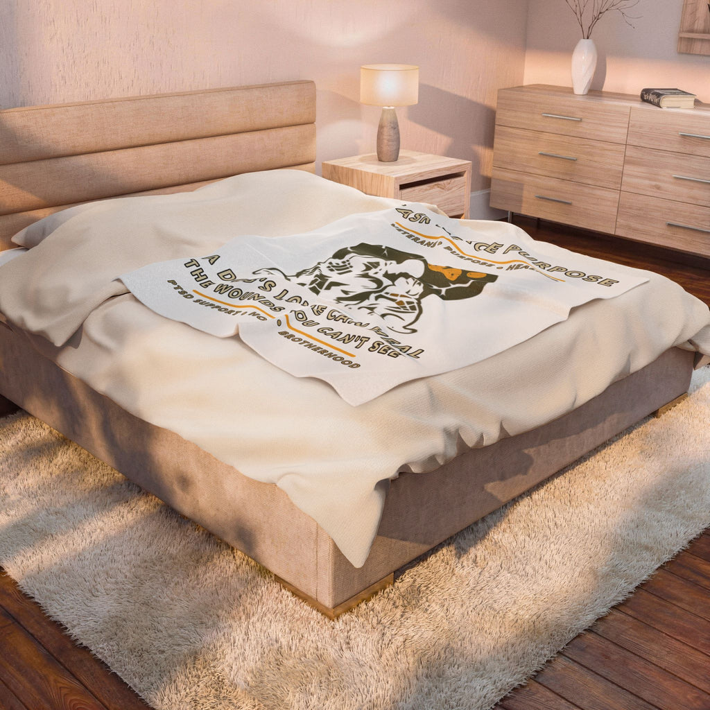 Velveteen Plush Blanket — "Task Force Purpose" PTSD Support Comfort Throw (Veterans & Service Dog Healing)