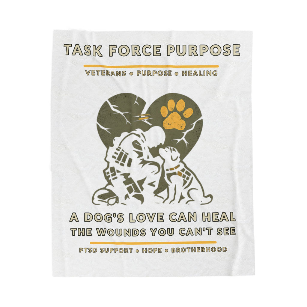 Velveteen Plush Blanket — "Task Force Purpose" PTSD Support Comfort Throw (Veterans & Service Dog Healing)