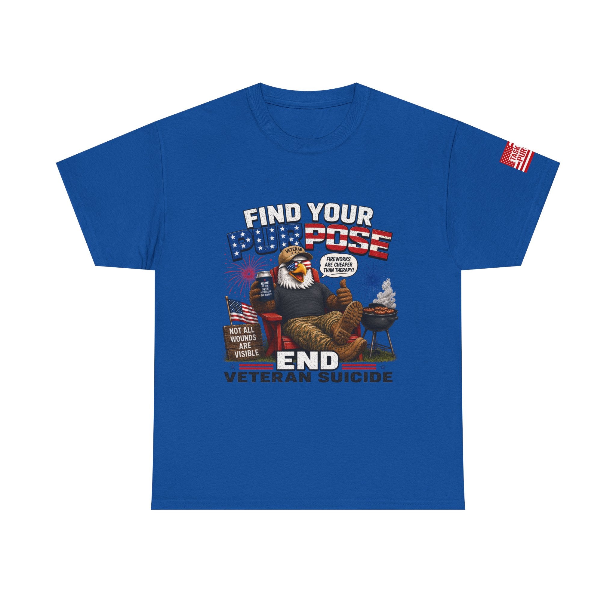 Find Your Purpose 4th of July Veteran Suicide Awareness T-Shirt — Patriotic Eagle BBQ Design