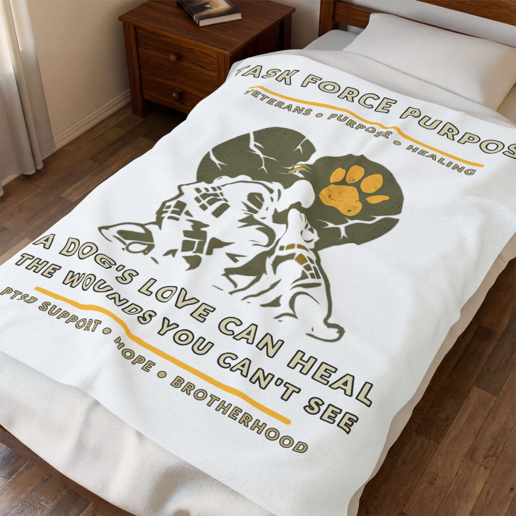 Velveteen Plush Blanket — "Task Force Purpose" PTSD Support Comfort Throw (Veterans & Service Dog Healing)
