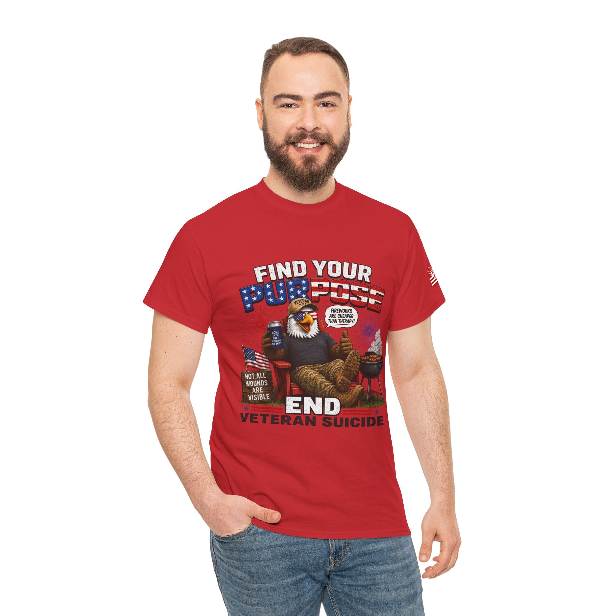 Find Your Purpose 4th of July Veteran Suicide Awareness T-Shirt — Patriotic Eagle BBQ Design