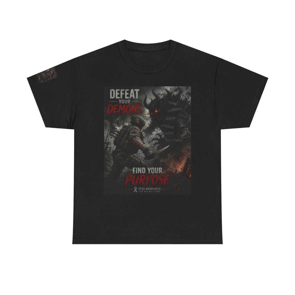 Motivational Graphic Tee — "Defeat Your Demons, Find Your Purpose"