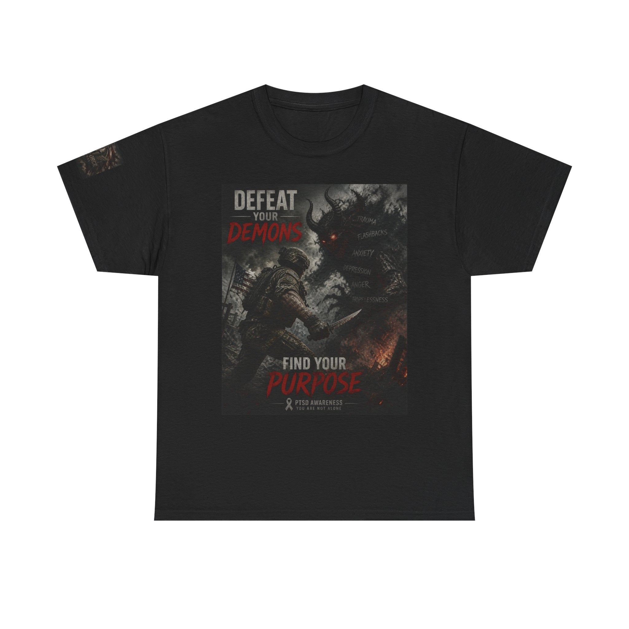 Motivational Graphic Tee — "Defeat Your Demons, Find Your Purpose"