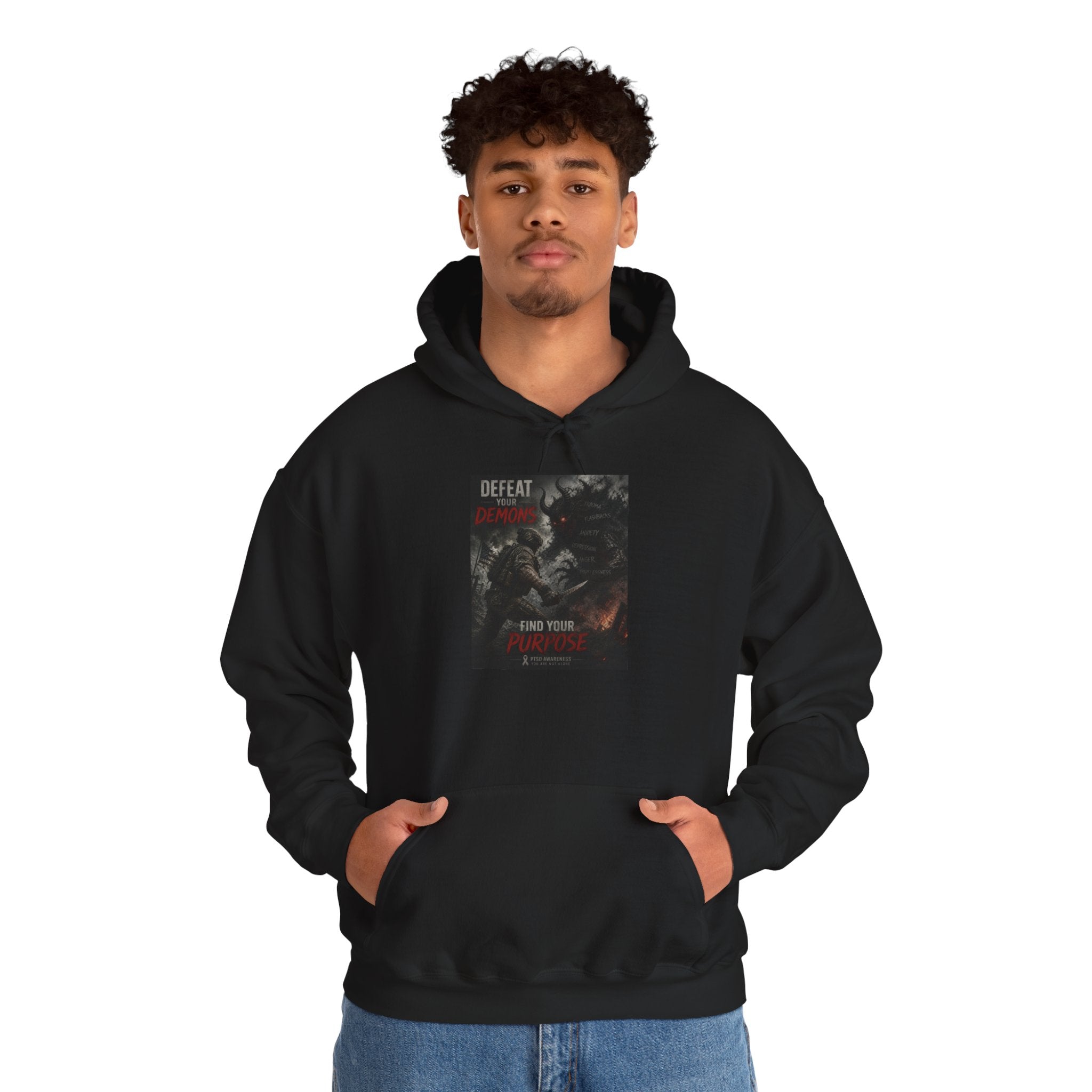 Hoodie - "Defeat Your Demons" Gothic Warrior Graphic Hoodie