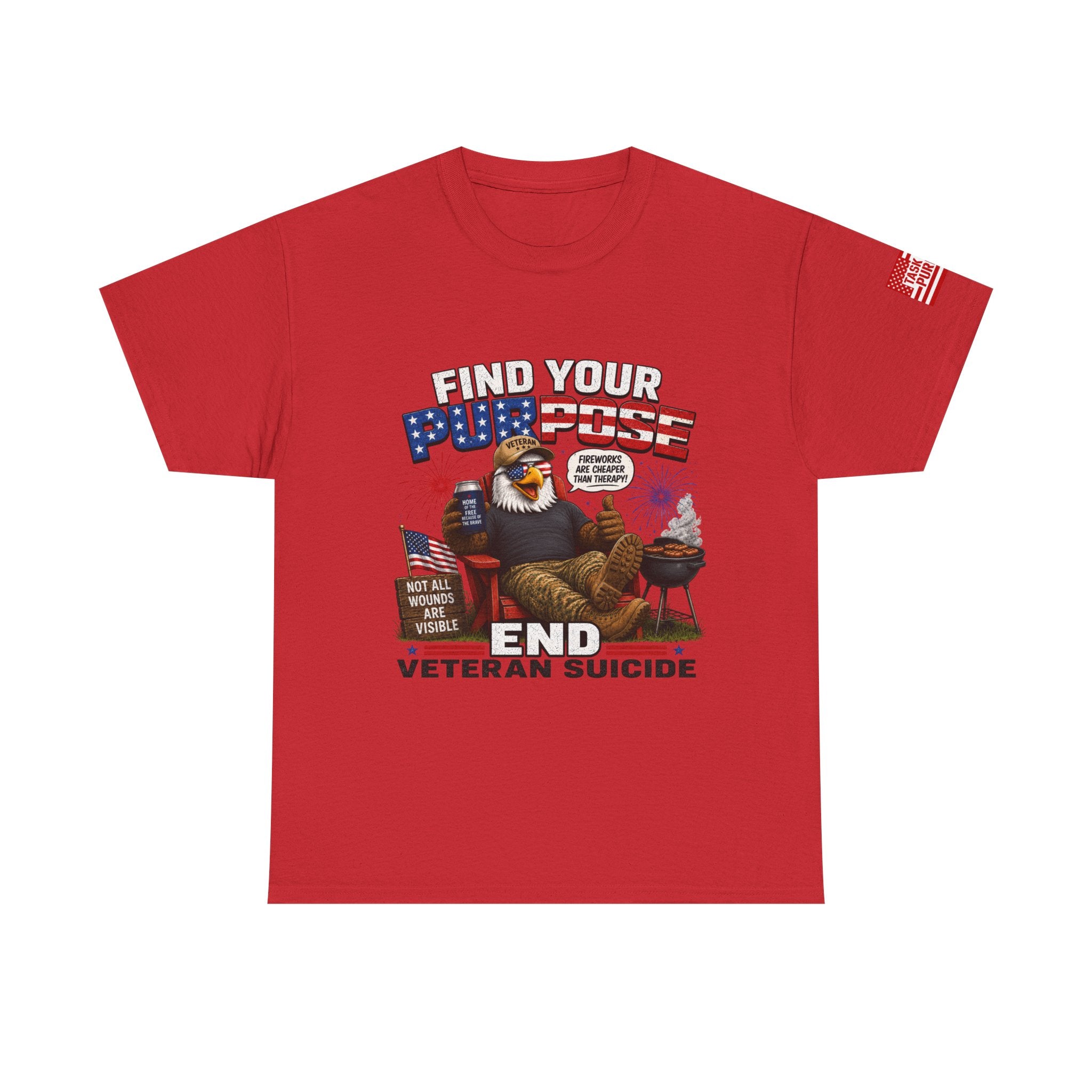 Find Your Purpose 4th of July Veteran Suicide Awareness T-Shirt — Patriotic Eagle BBQ Design