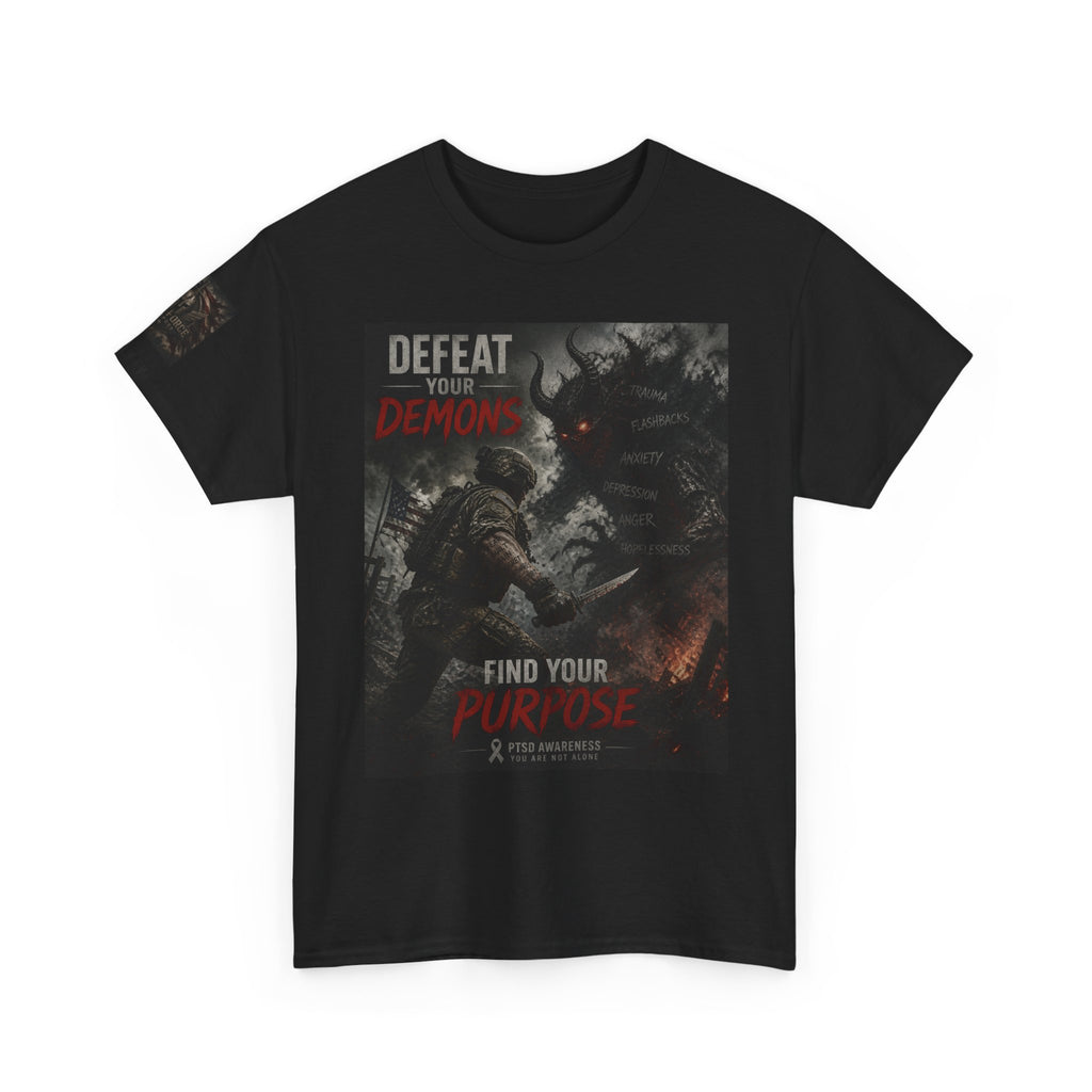 Motivational Graphic Tee — "Defeat Your Demons, Find Your Purpose"