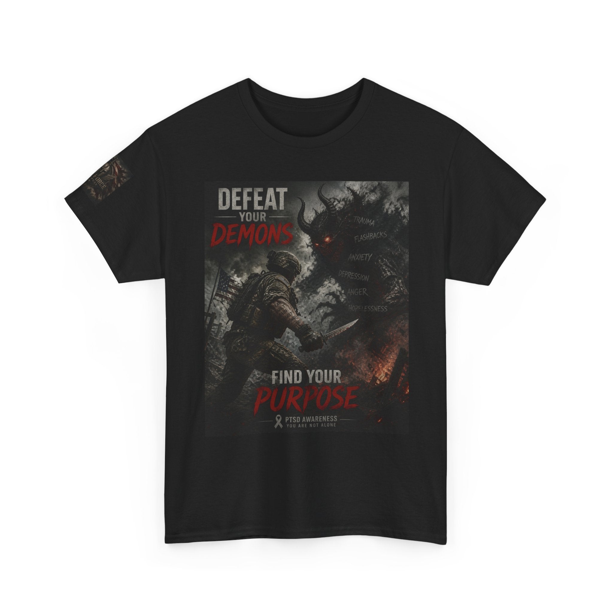 Motivational Graphic Tee — "Defeat Your Demons, Find Your Purpose"