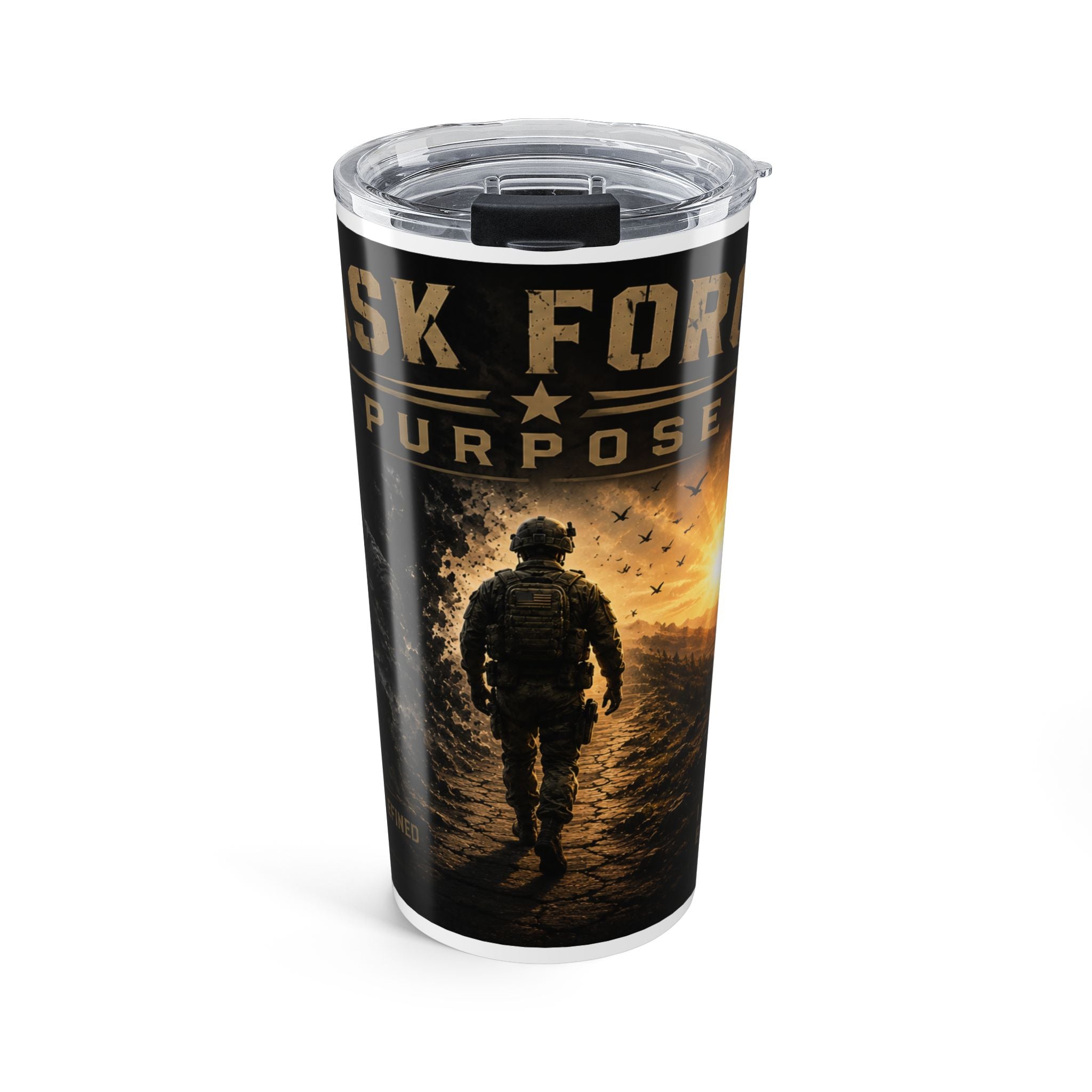 20oz Military Soldier Tumbler – "Ask For Purpose" Insulated Travel Cup
