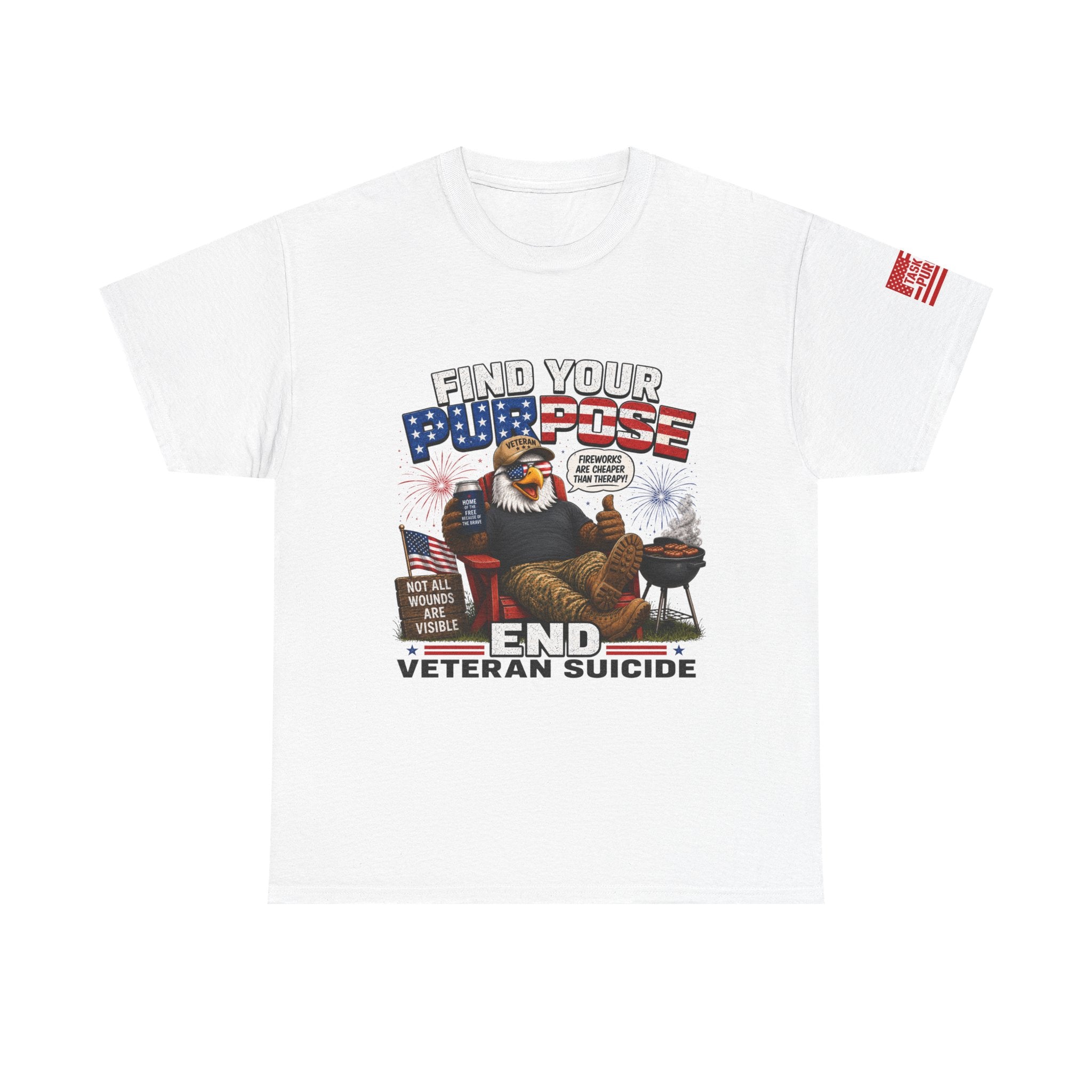 Find Your Purpose 4th of July Veteran Suicide Awareness T-Shirt — Patriotic Eagle BBQ Design