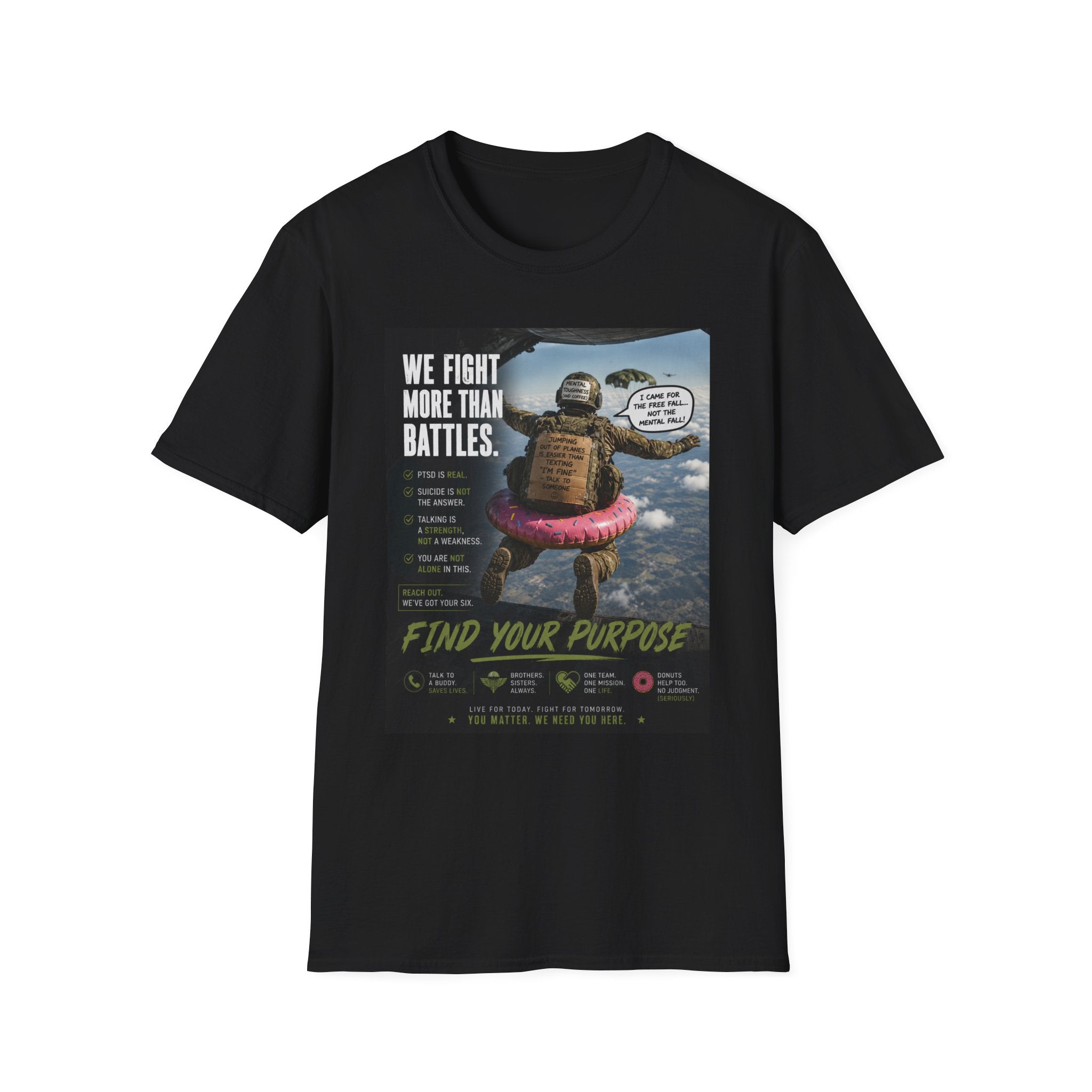 Find Your Purpose Military Veteran T-Shirt — We Fight More Than Battles Poster Design