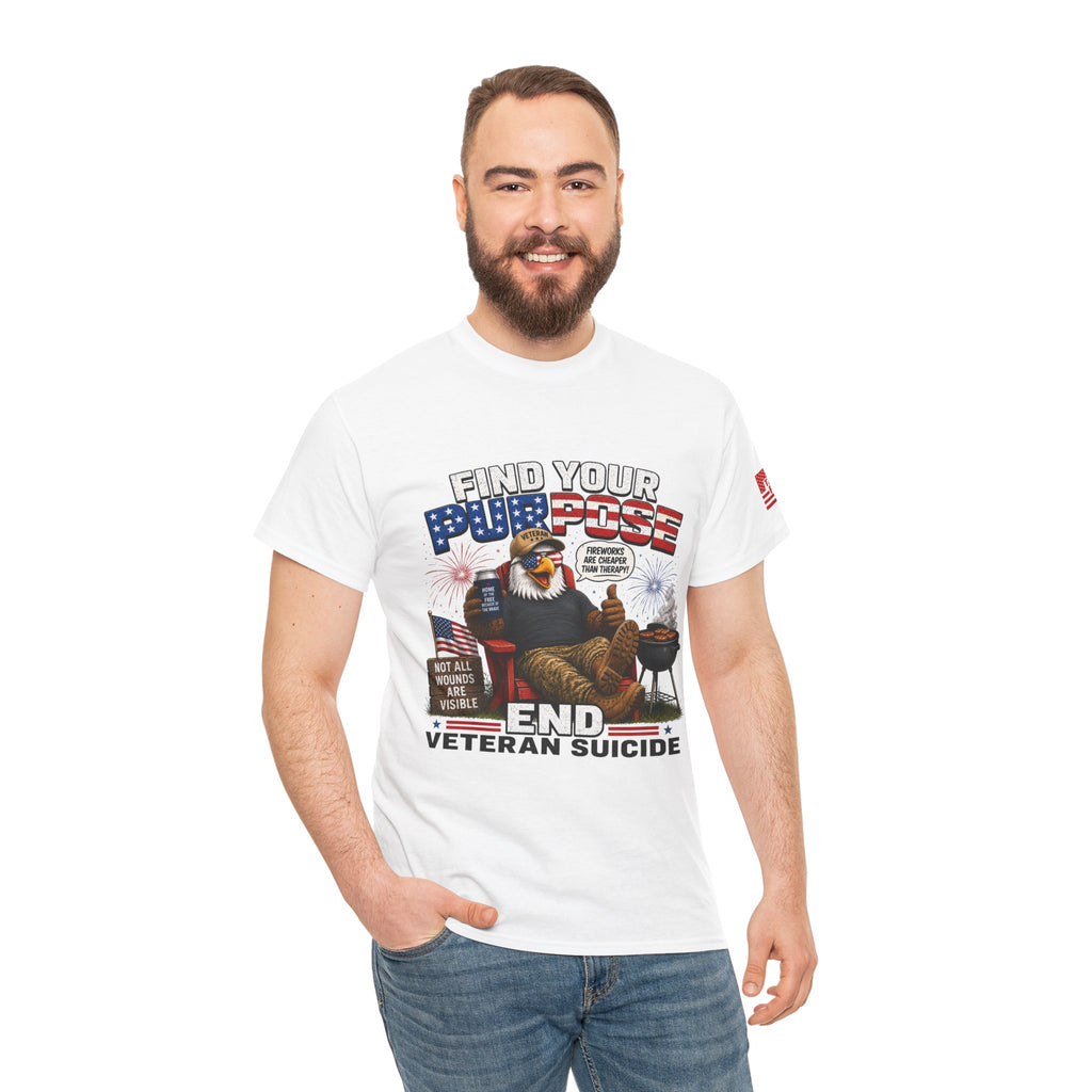 Find Your Purpose 4th of July Veteran Suicide Awareness T-Shirt — Patriotic Eagle BBQ Design