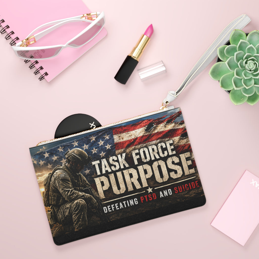 Task Force Purpose Clutch — "Defeating PTSD and Suicide" Military Veteran Wristlet (Resilient American Flag)