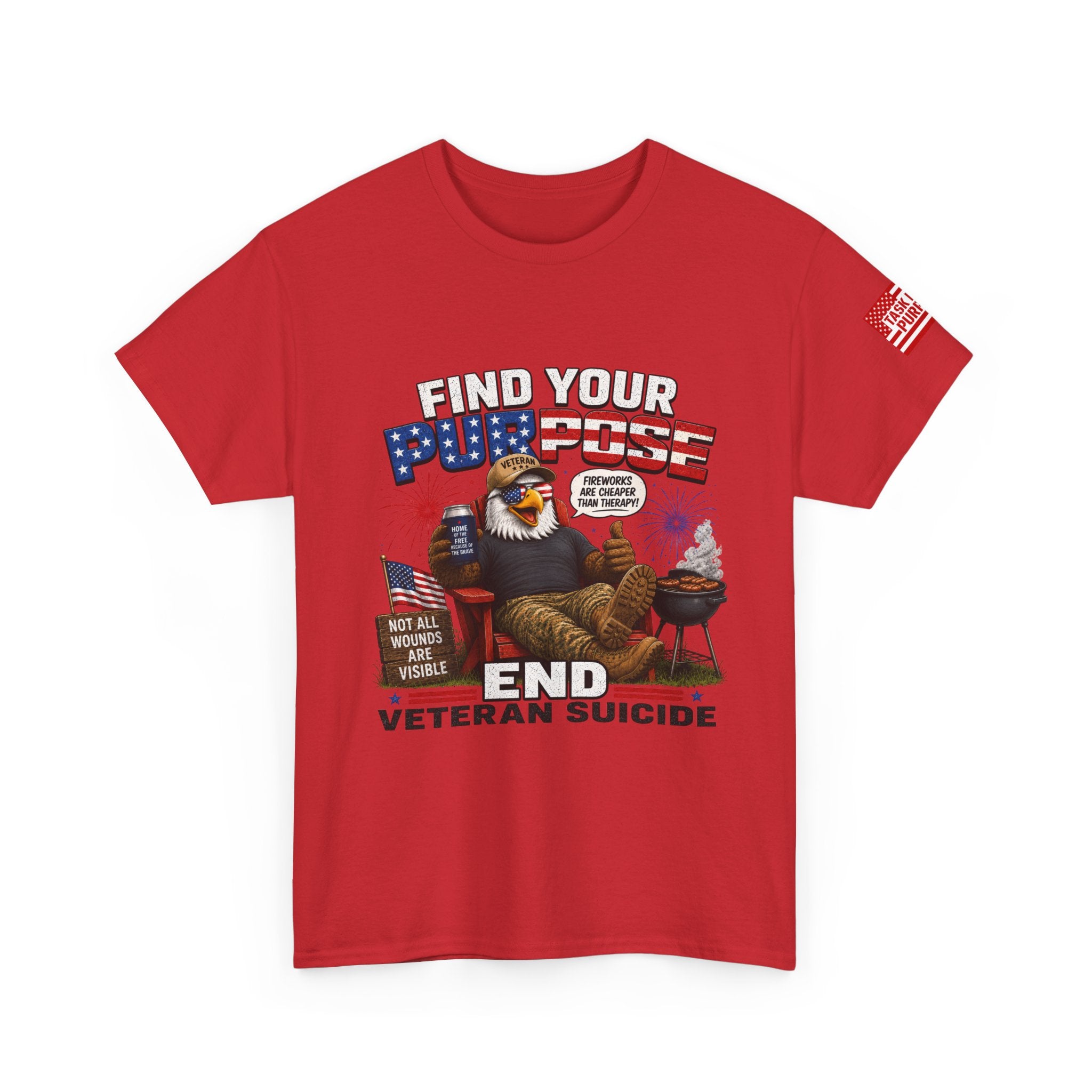 Find Your Purpose 4th of July Veteran Suicide Awareness T-Shirt — Patriotic Eagle BBQ Design