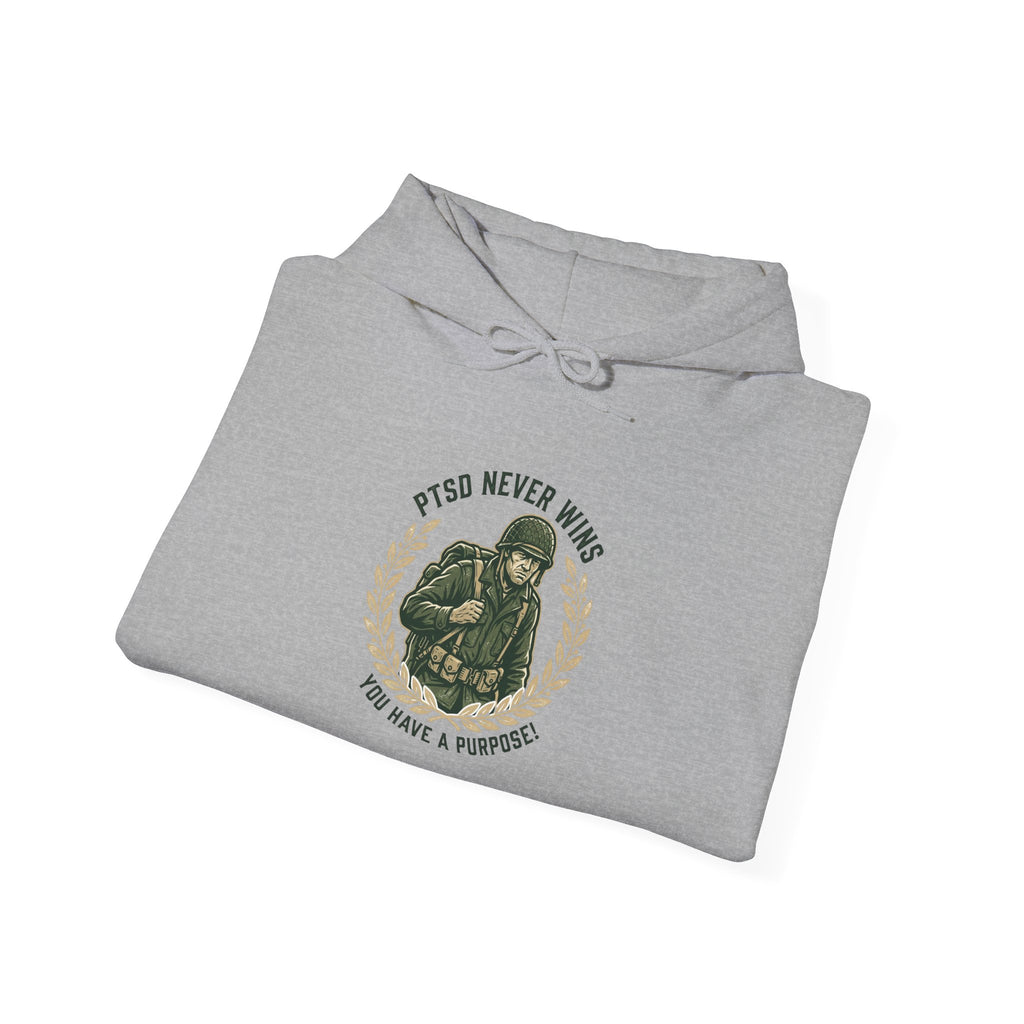 PTSD Support Hoodie – 'PTSD Never Wins' Veteran Awareness Hooded Sweatshirt