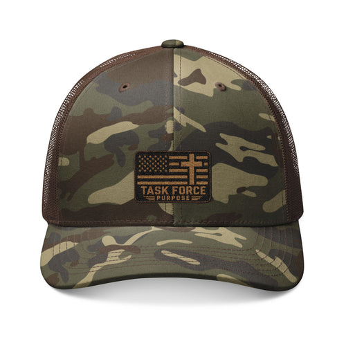 Camo Trucker Hat — Embroidered 'Task Force' Flag Patch