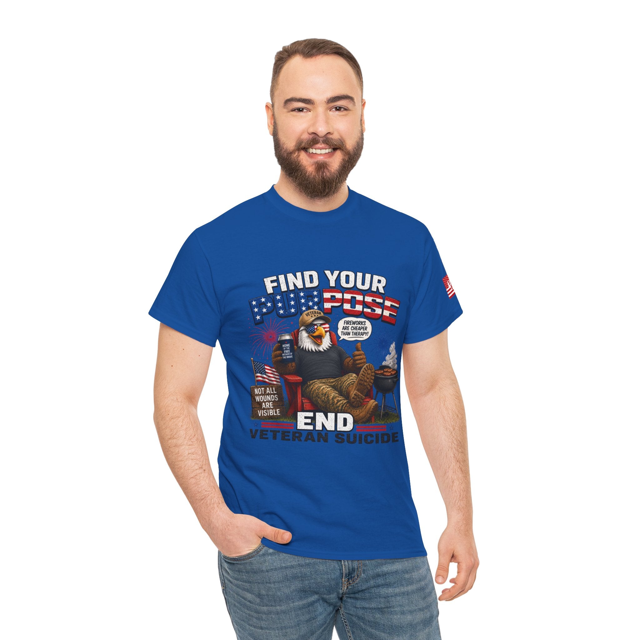 Find Your Purpose 4th of July Veteran Suicide Awareness T-Shirt — Patriotic Eagle BBQ Design