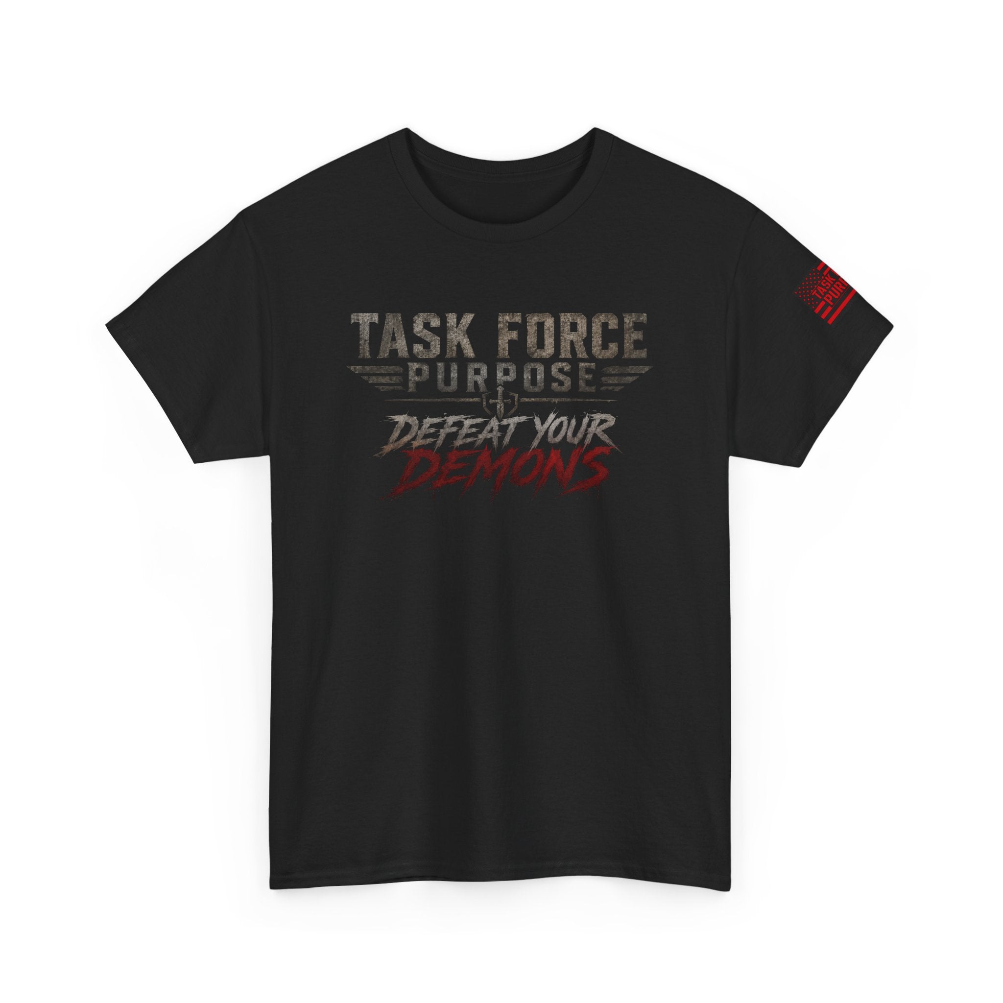 Task Force Purpose Tee — “Defeat Your Demons” Military Skull PTSD Awareness T‑Shirt