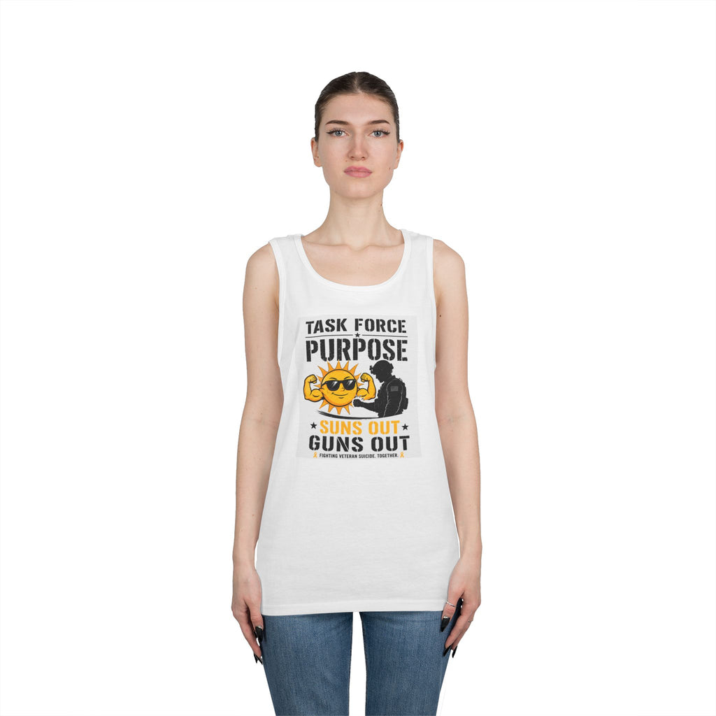 Tank Top — "Task Force Purpose: Suns Out Guns Out" Funny Summer Fitness Tank for Veterans & Tactical Fans