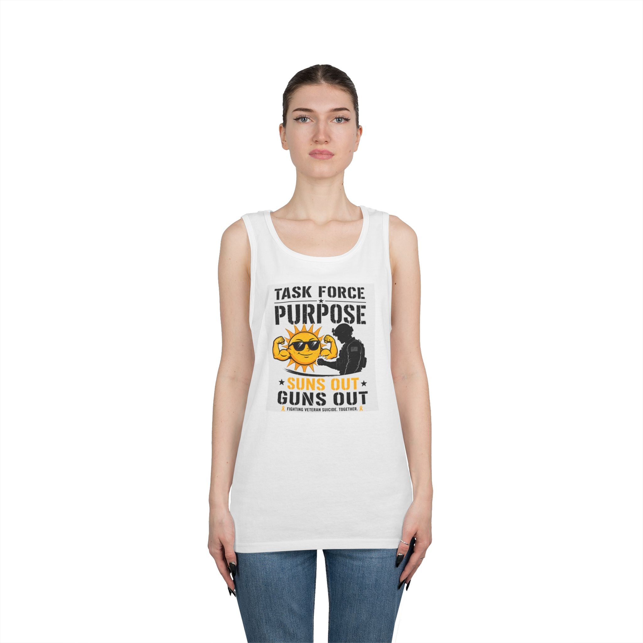 Tank Top — "Task Force Purpose: Suns Out Guns Out" Funny Summer Fitness Tank for Veterans & Tactical Fans