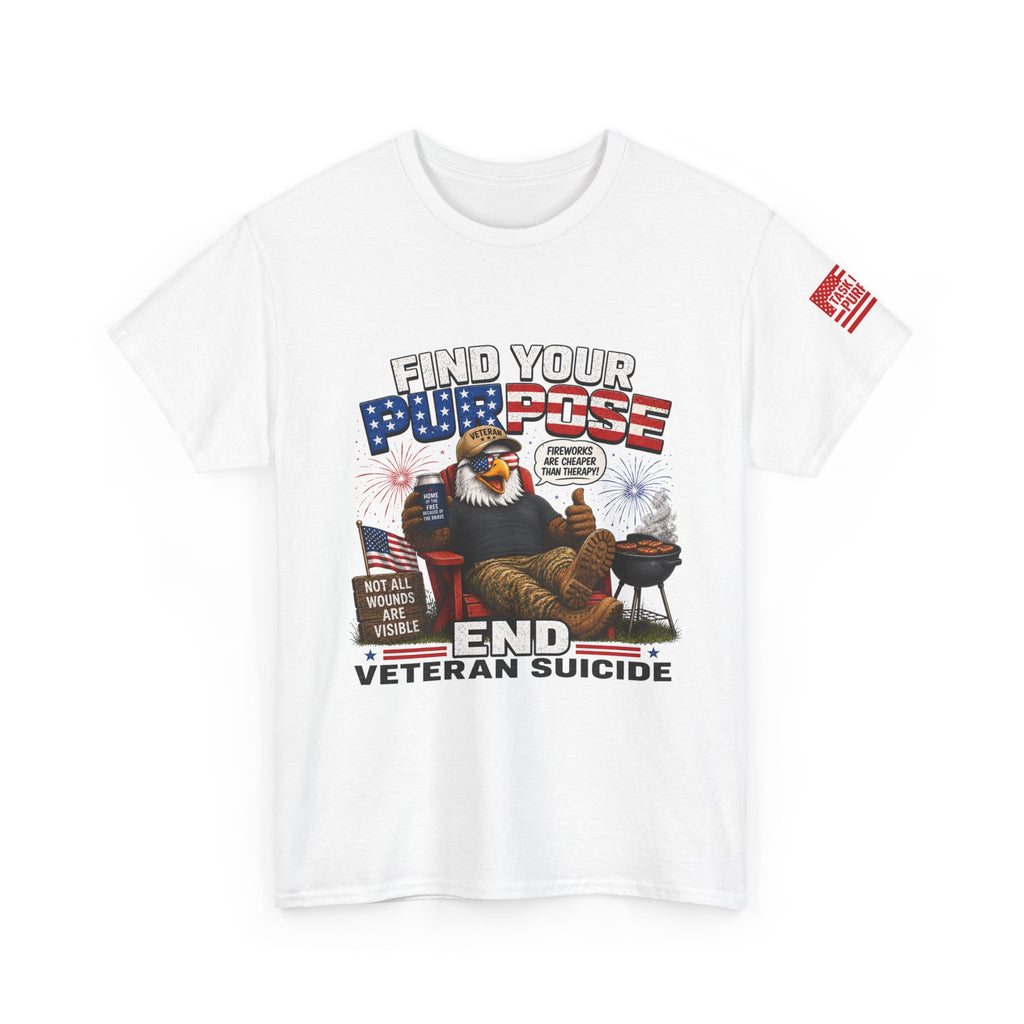Find Your Purpose 4th of July Veteran Suicide Awareness T-Shirt — Patriotic Eagle BBQ Design