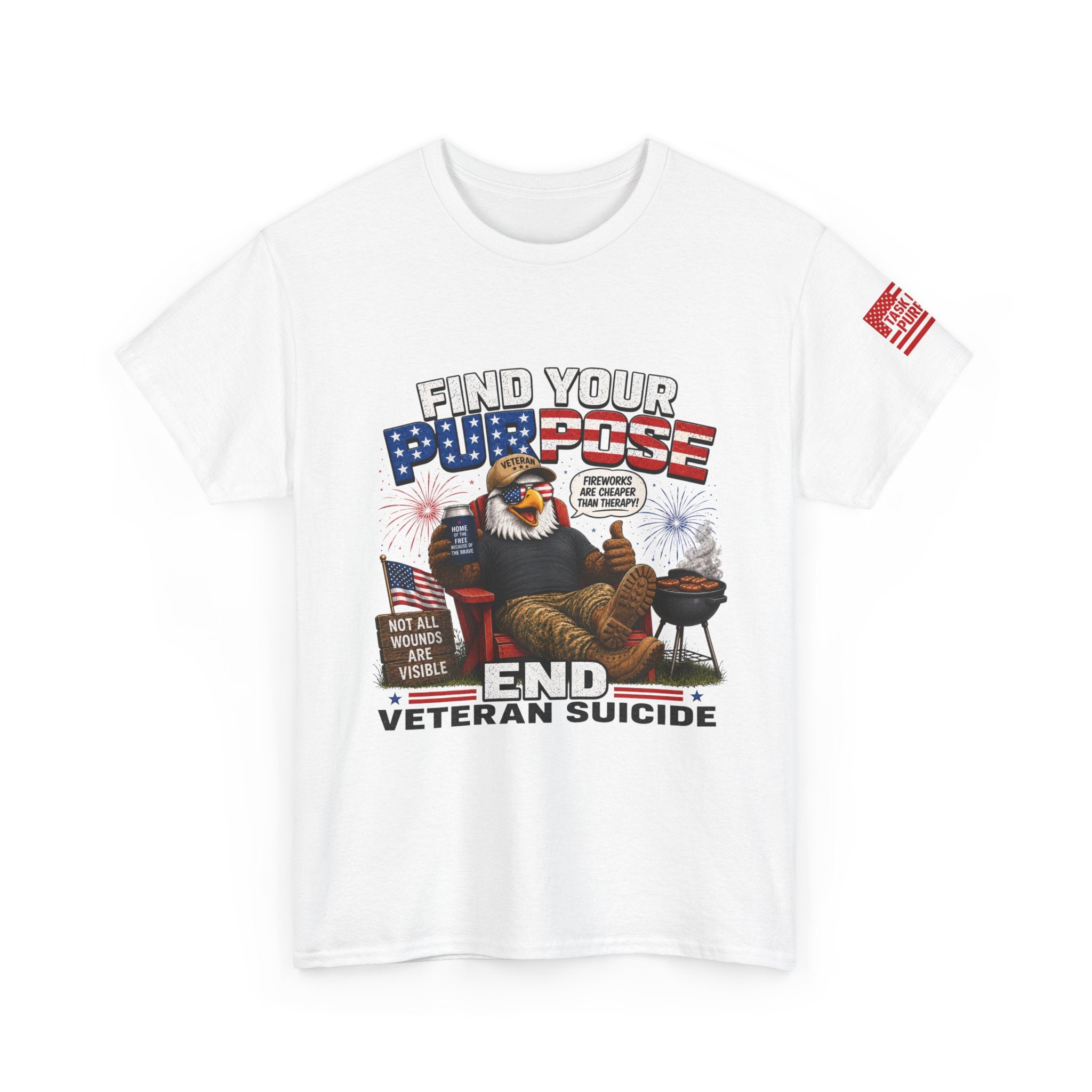 Find Your Purpose 4th of July Veteran Suicide Awareness T-Shirt — Patriotic Eagle BBQ Design