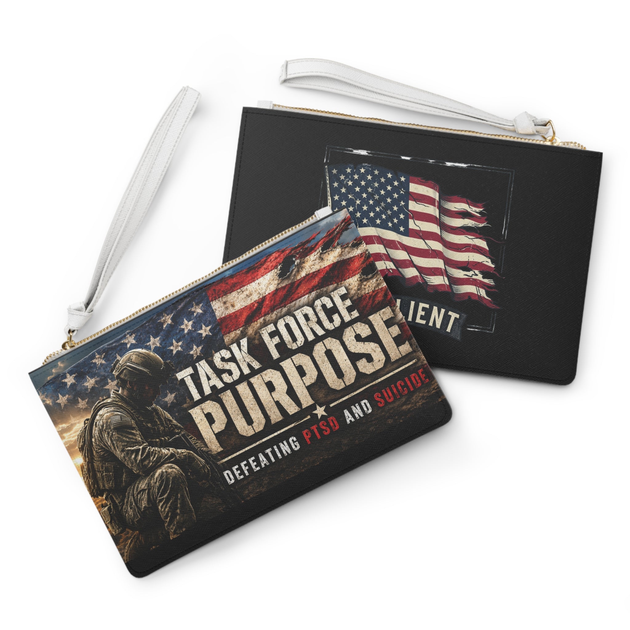 Task Force Purpose Clutch — "Defeating PTSD and Suicide" Military Veteran Wristlet (Resilient American Flag)