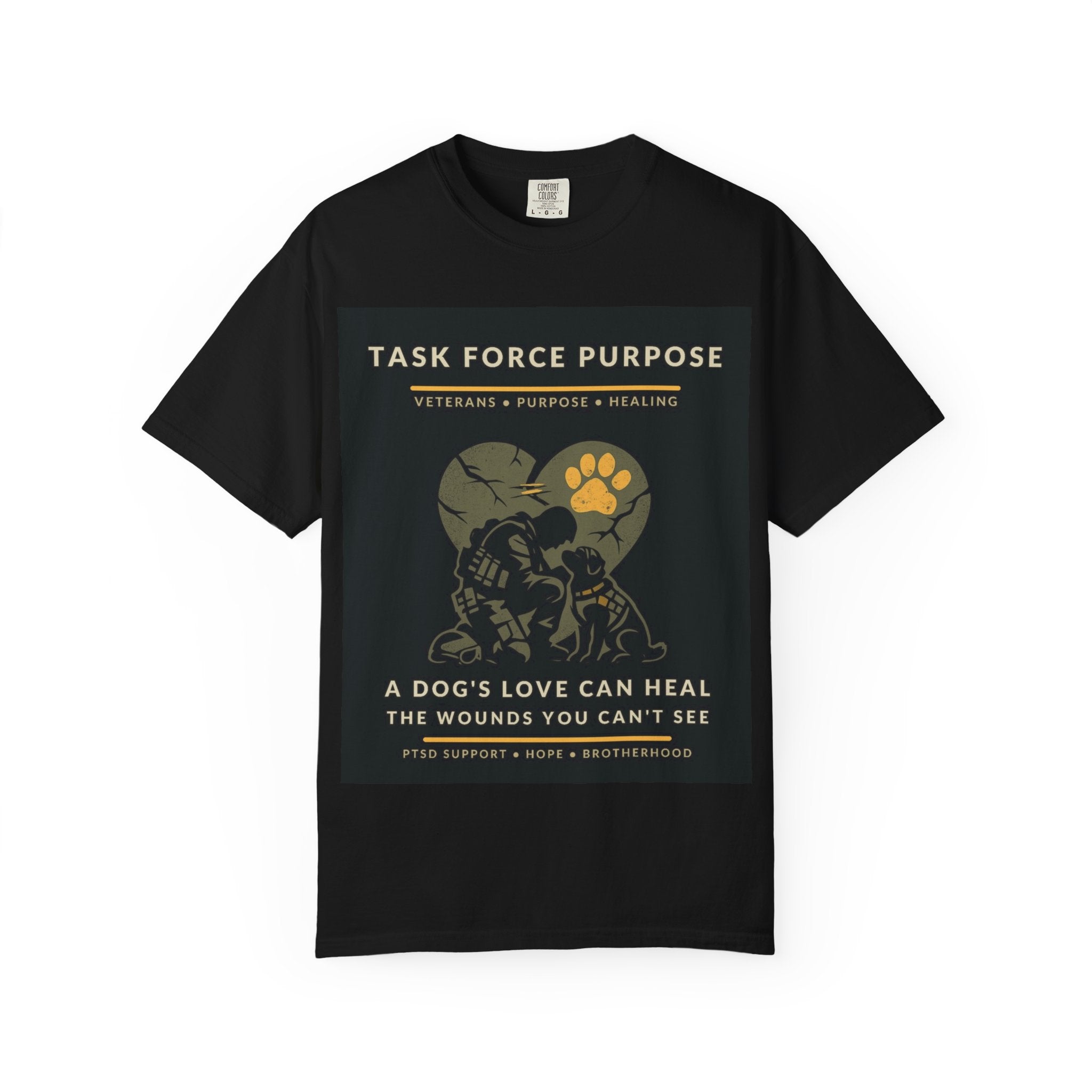 Task Force Purpose Therapy Dog T‑Shirt — A Dog’s Love Can Heal Veteran Support Tee