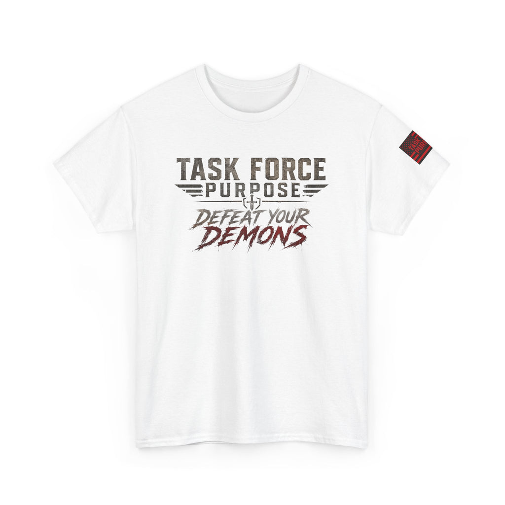 Task Force Purpose Tee — “Defeat Your Demons” Military Skull PTSD Awareness T‑Shirt