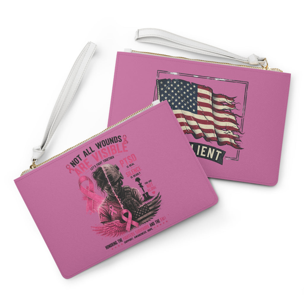 PTSD Awareness Resilient Flag Clutch Bag — "Not All Wounds Are Visible" Support Wristlet